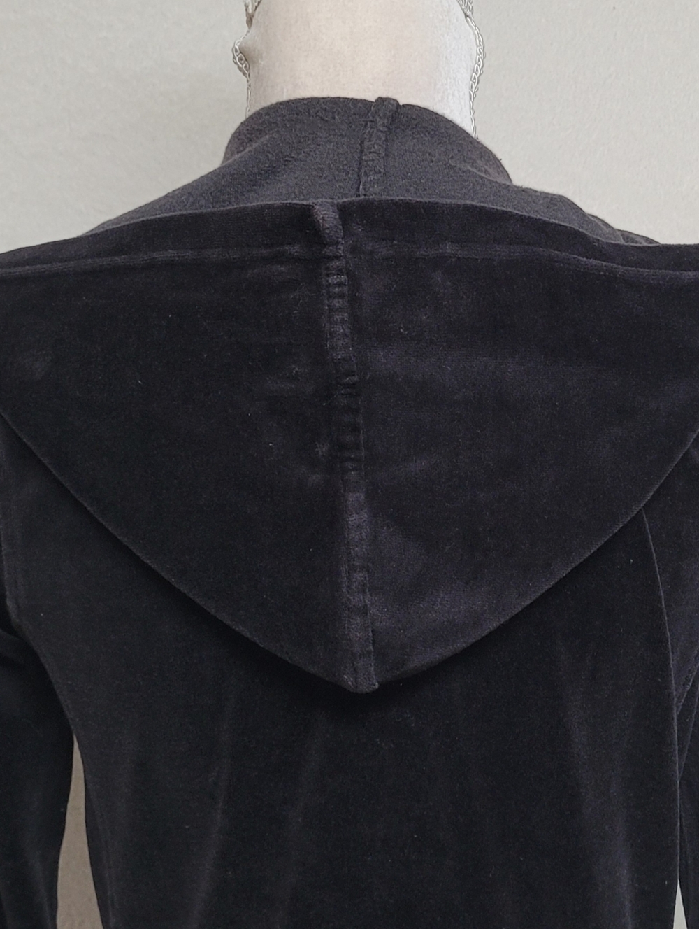 Rare 90s Vintage Fetish By Eve Spell Out Black Velvet Fitted Zip-Up Hoodie S - Picture 10 of 13